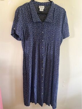 K Petite Vintage Rayon Blue Floral Dress Size 12 Petite